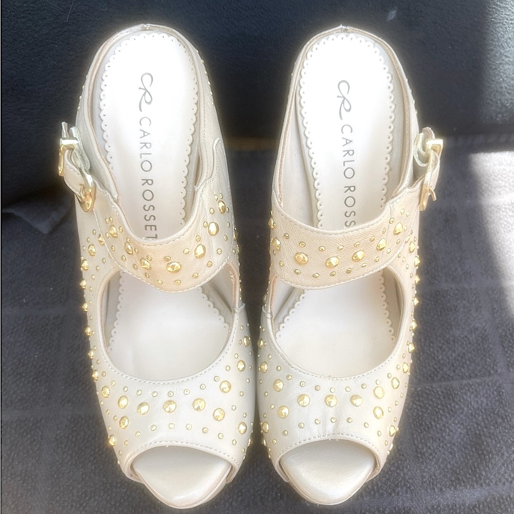 Carlo Rossetti Beige Open Tow Platform Slip Ons